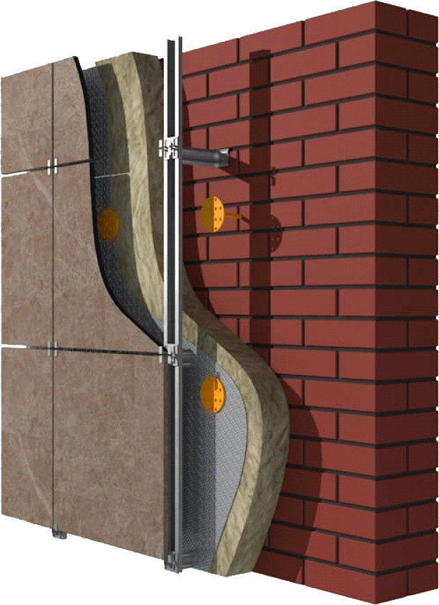 Монтаж вентилируемого фасада из керамогранита